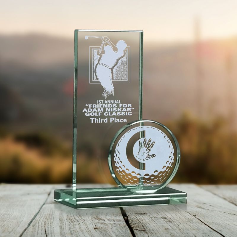 golf trophy with multiple nameplates