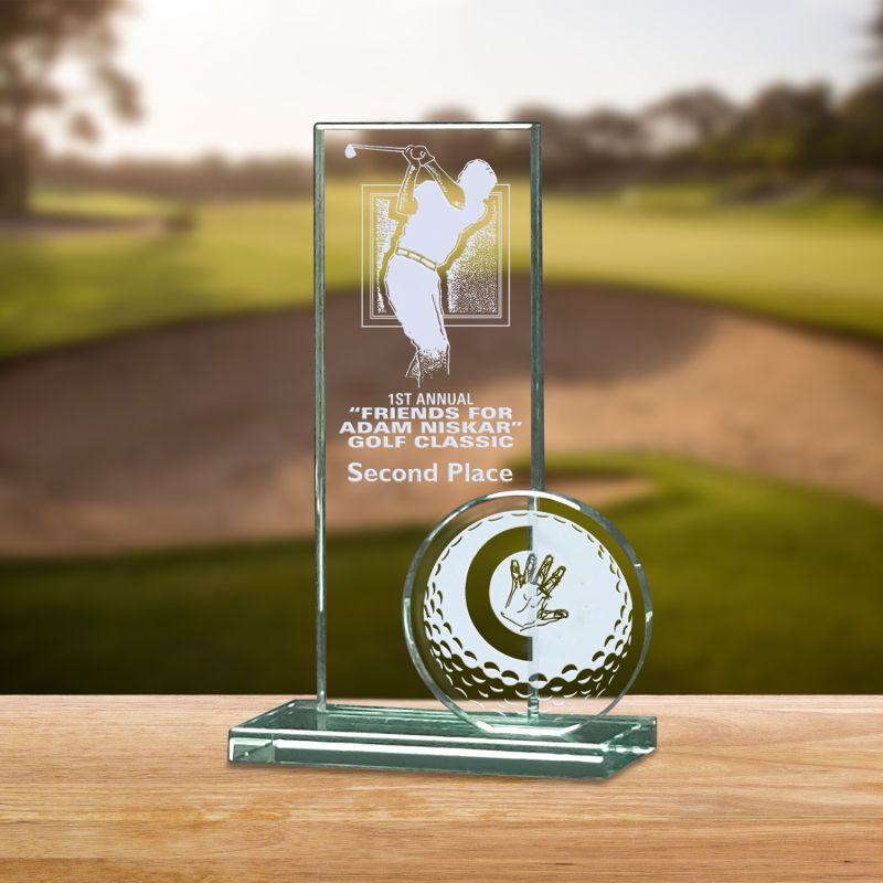 golf trophy with multiple nameplates
